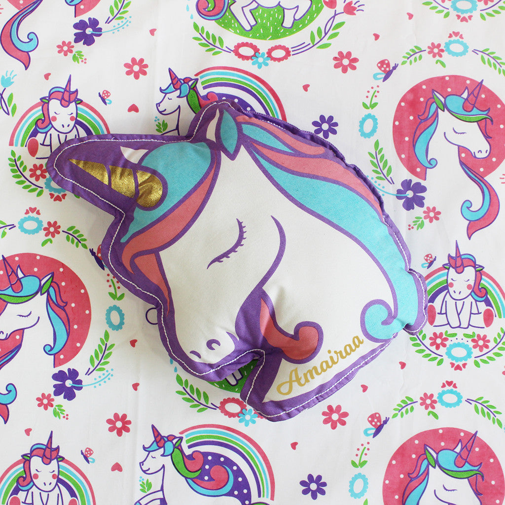 Shaped Cushion - Unicorn & Rainbows