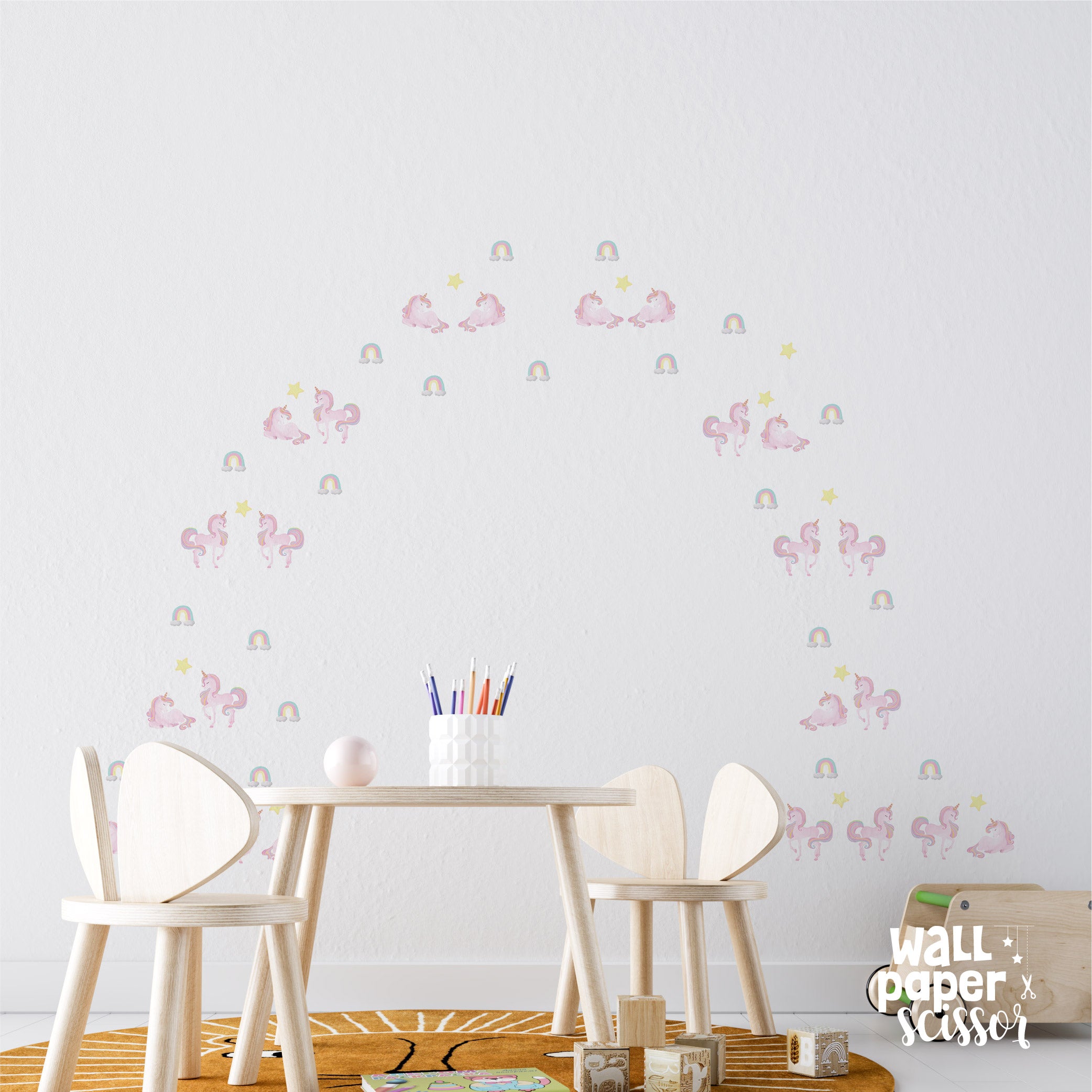 Watercolour Unicorn & Rainbow Wall Stickers