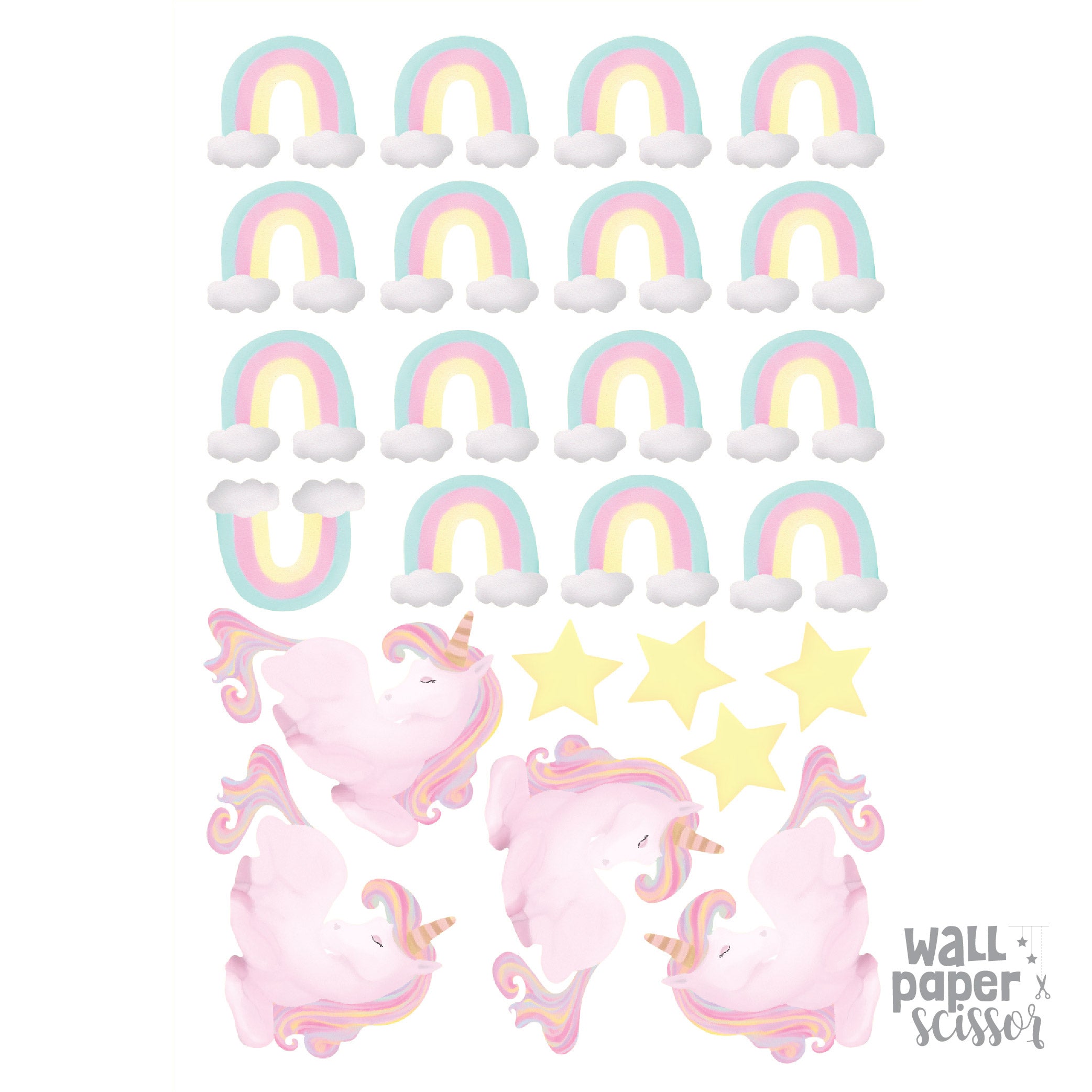 Watercolour Unicorn & Rainbow Wall Stickers