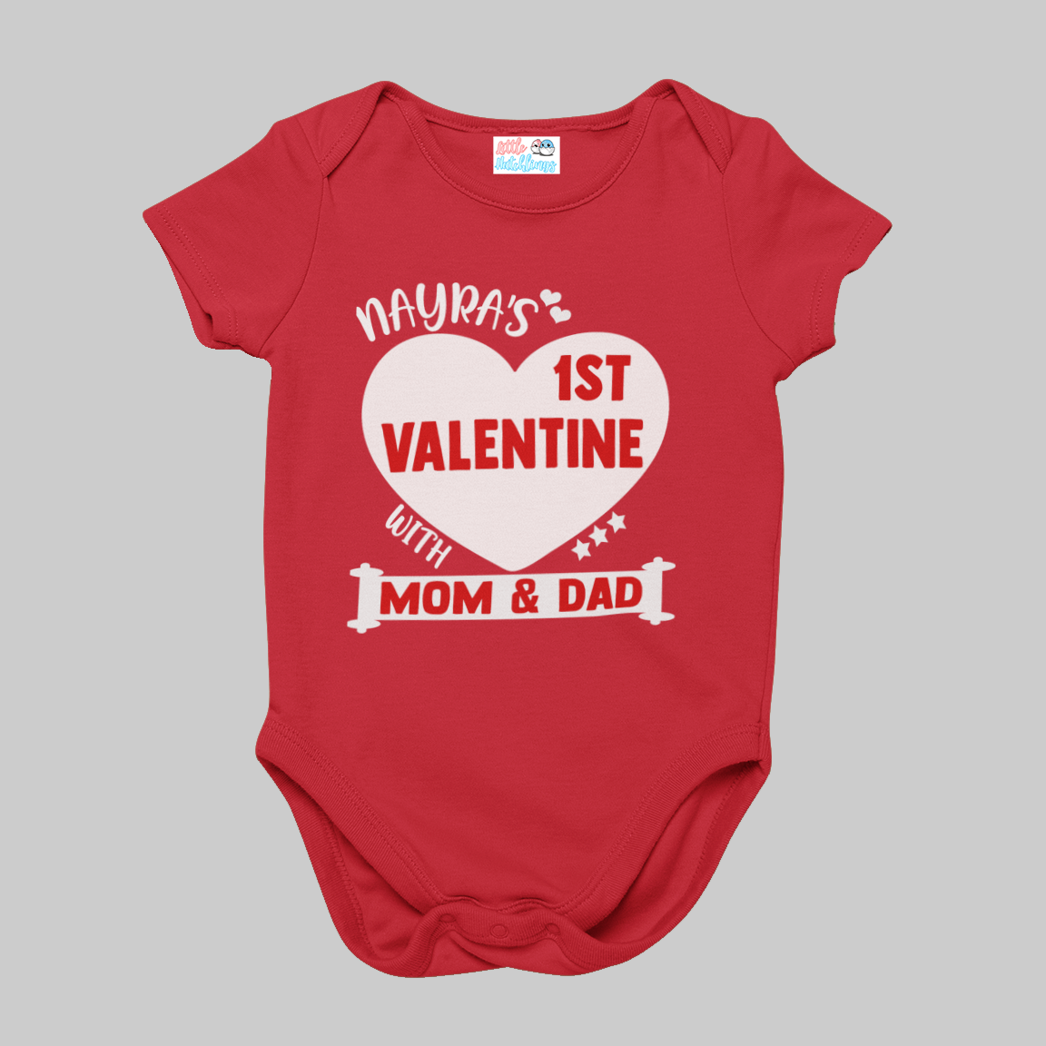 First Valentine Day with Mom Dad Personalised Red Onesie / Romper - Big Heart