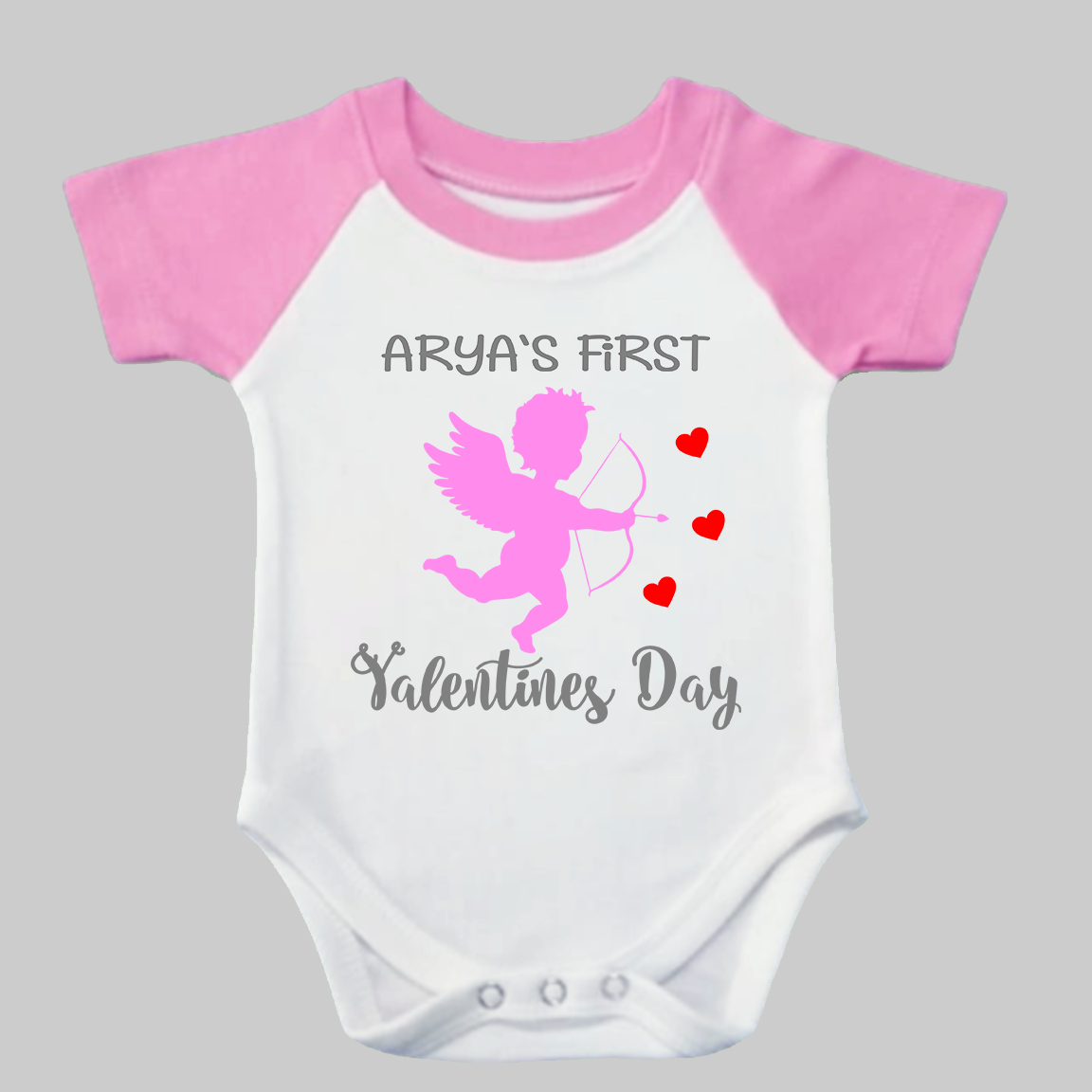 Valentines Day Cupid Pink Raglan Onesie (Girl)