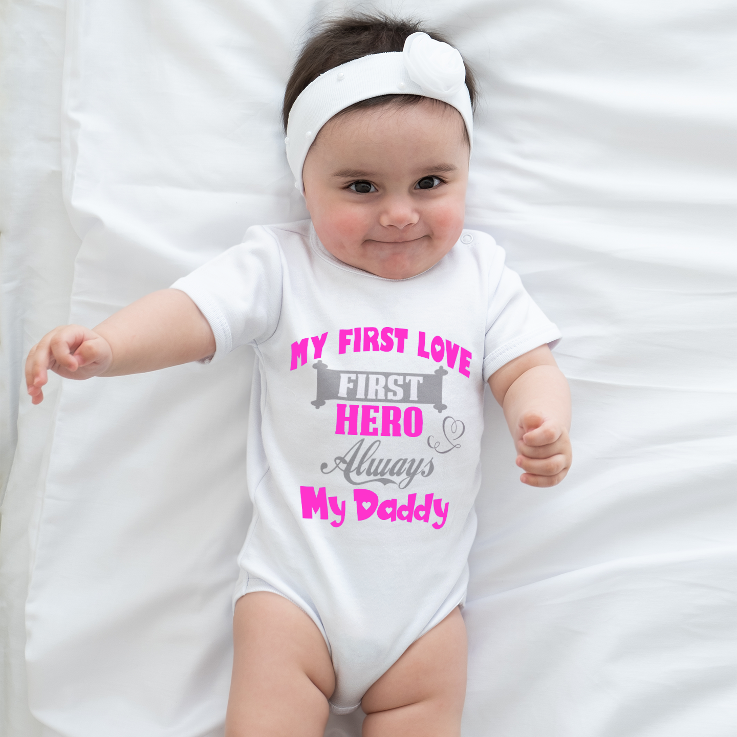 First Love First Hero Daddy White Valentines Day Onesie / Romper / Tshirt