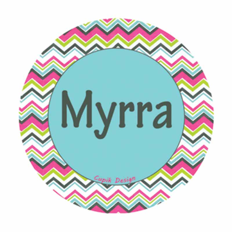 Personalised Blue & Pink Chevron Waterproof Stickers (Round)