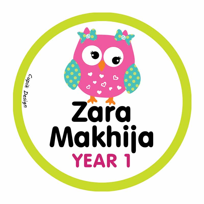 Personalised Owl Waterproof Stickers (Round)