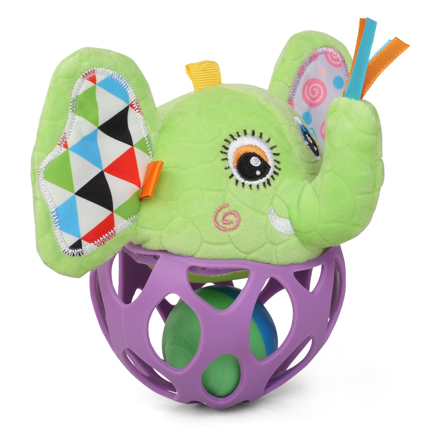 Baby Moo Elephant Purple And Green Rattle Ball