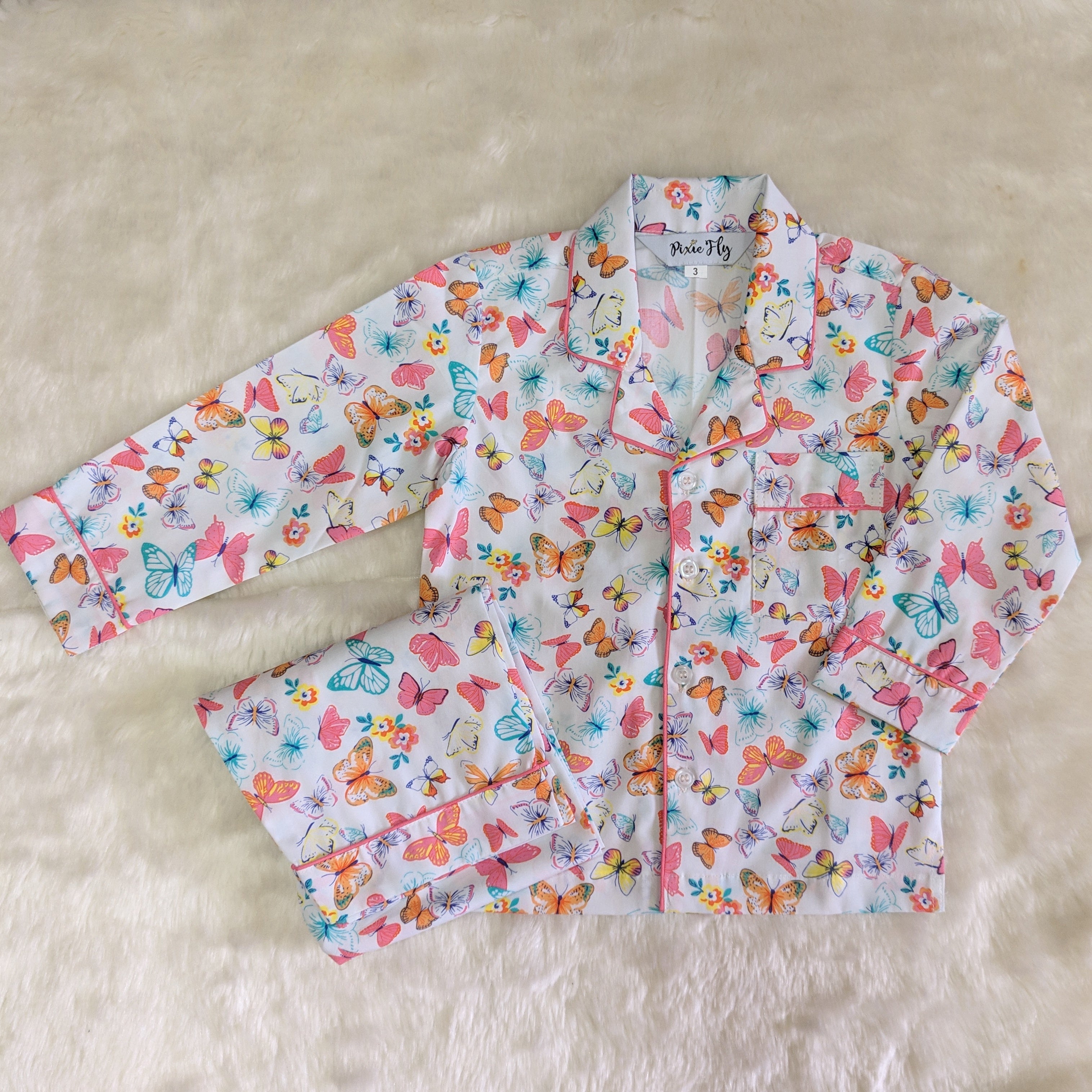 Kid's Pyjama Set - White Butterflies