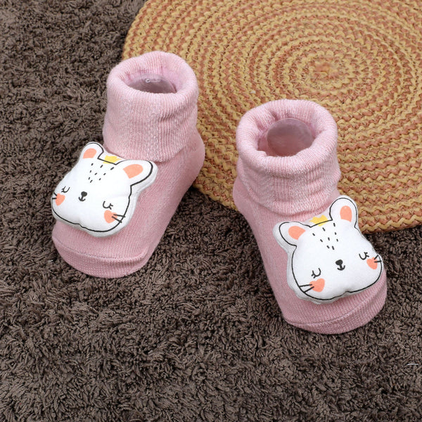 Baby Moo Star House Applique Anti Skid 3D Socks - Pink