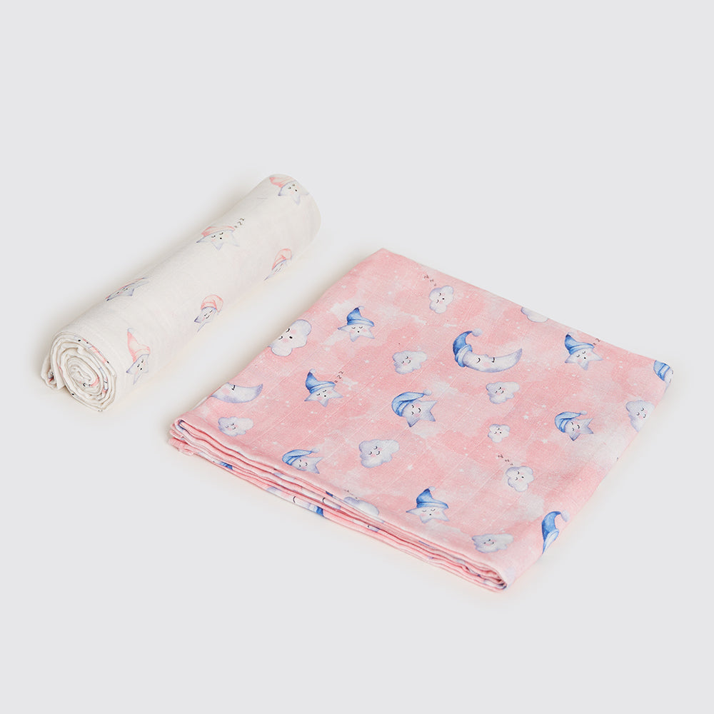 Celestial Organic Swaddle Set- Blue, Pink