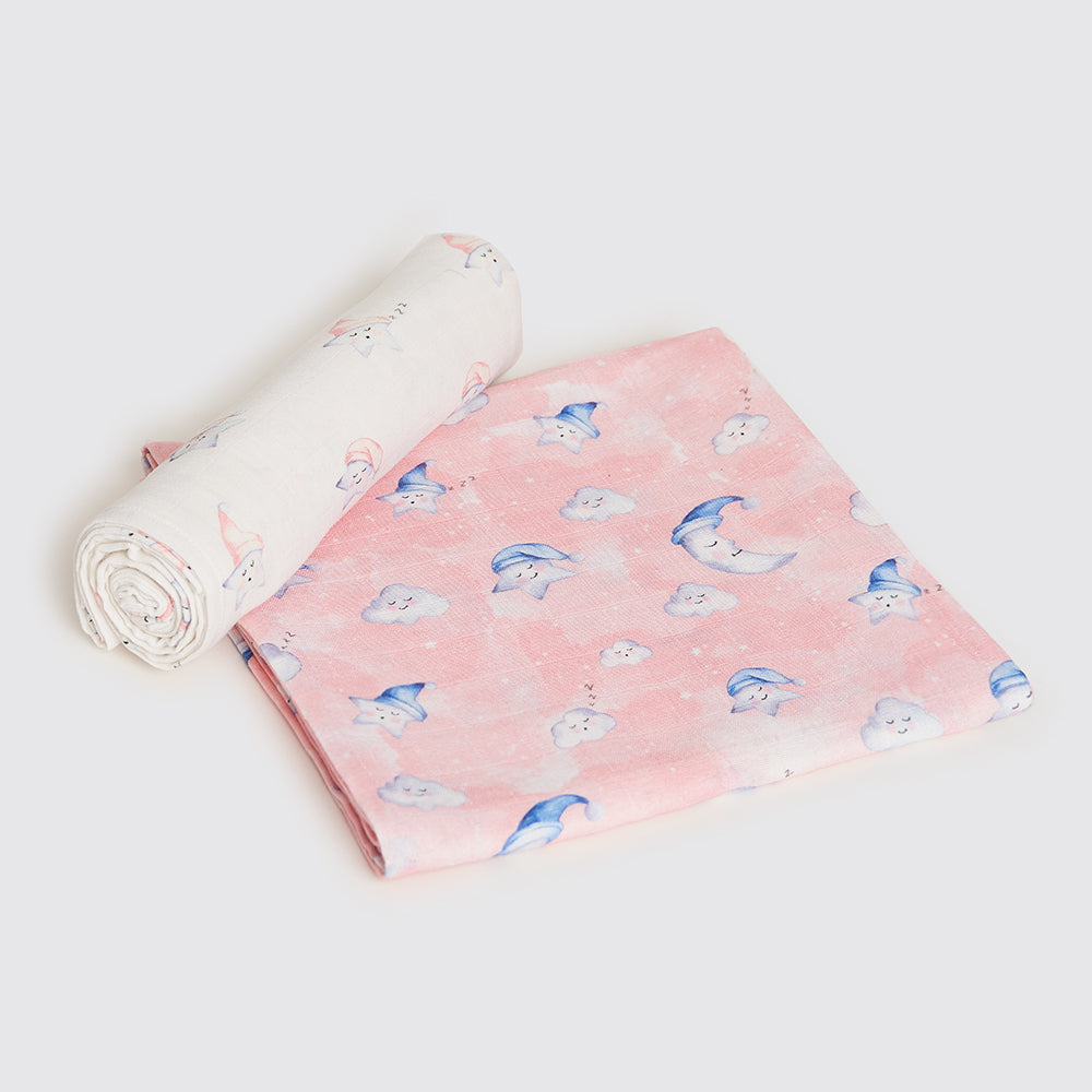 Celestial Organic Swaddle Set- Blue, Pink