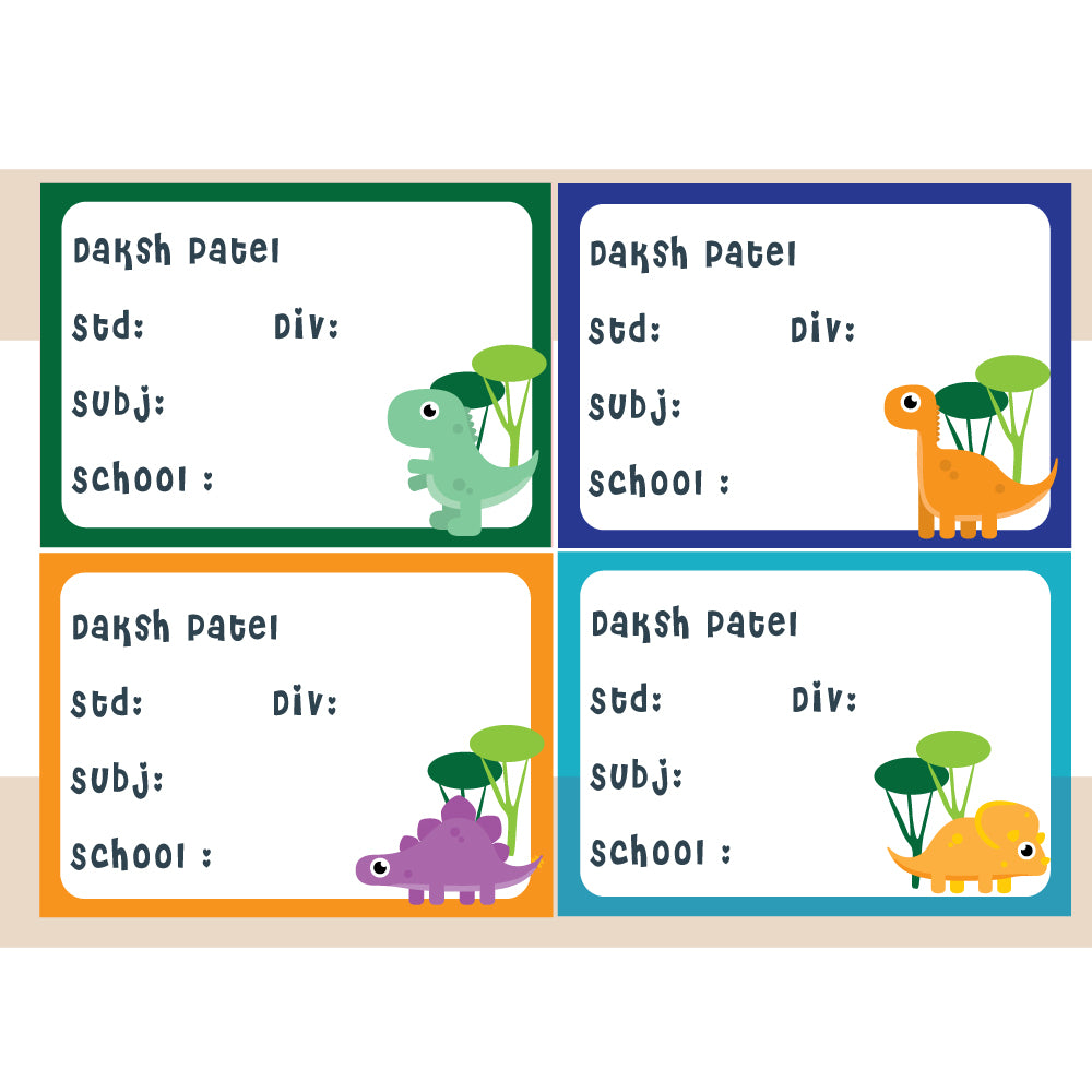 Personalised School Book Labels - Dino, Pack of 36