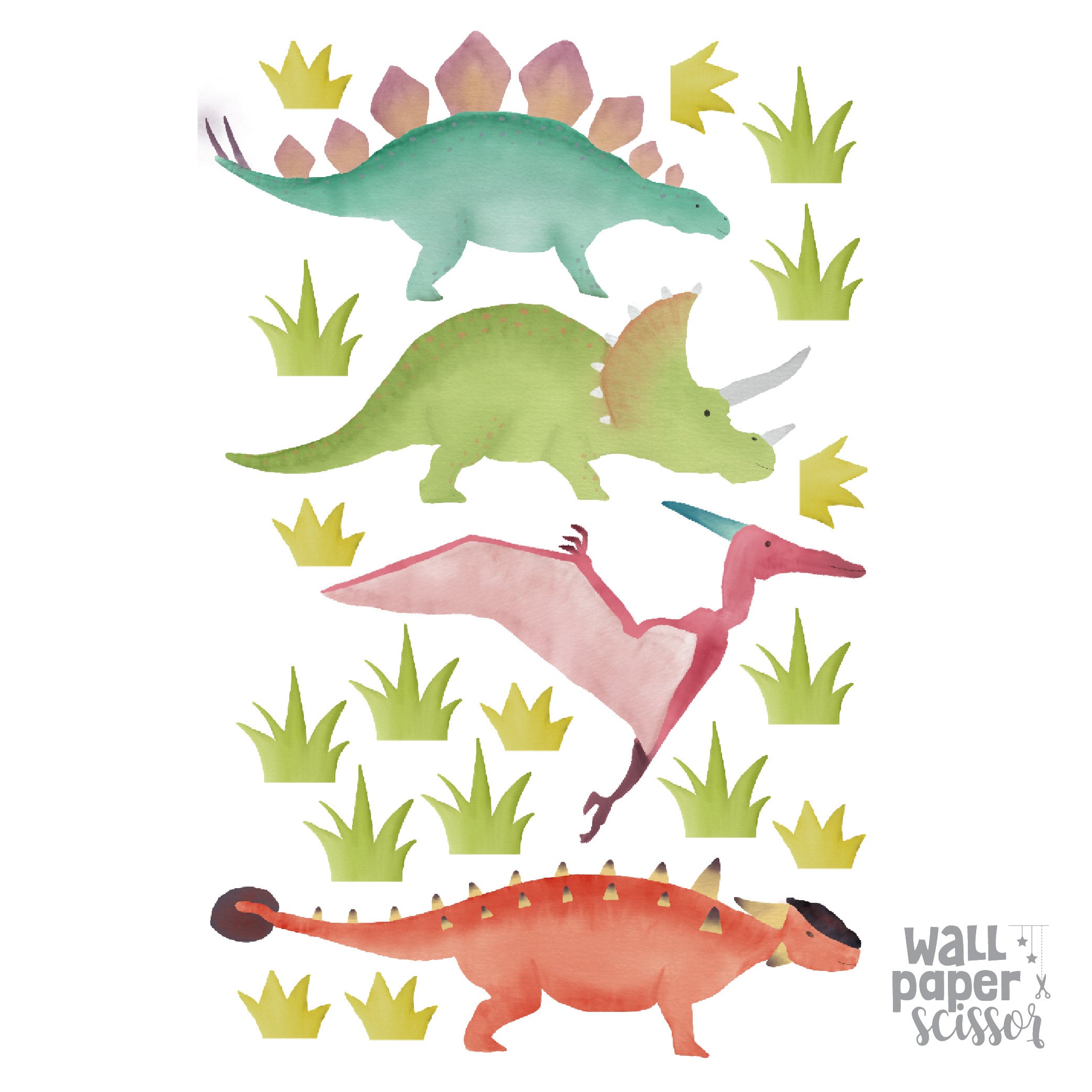 Watercolour Dinosaur Wall Stickers
