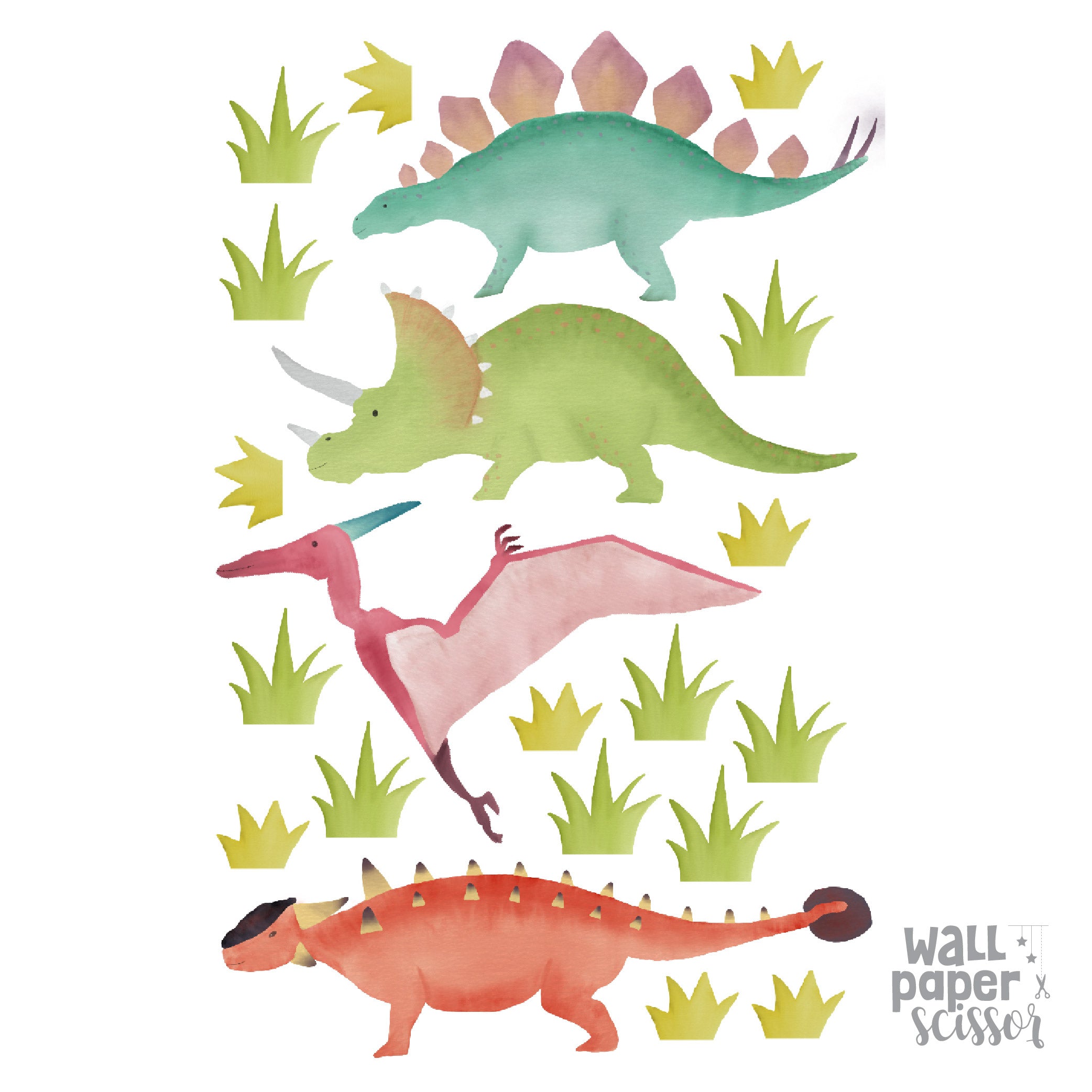 Watercolour Dinosaur Wall Stickers
