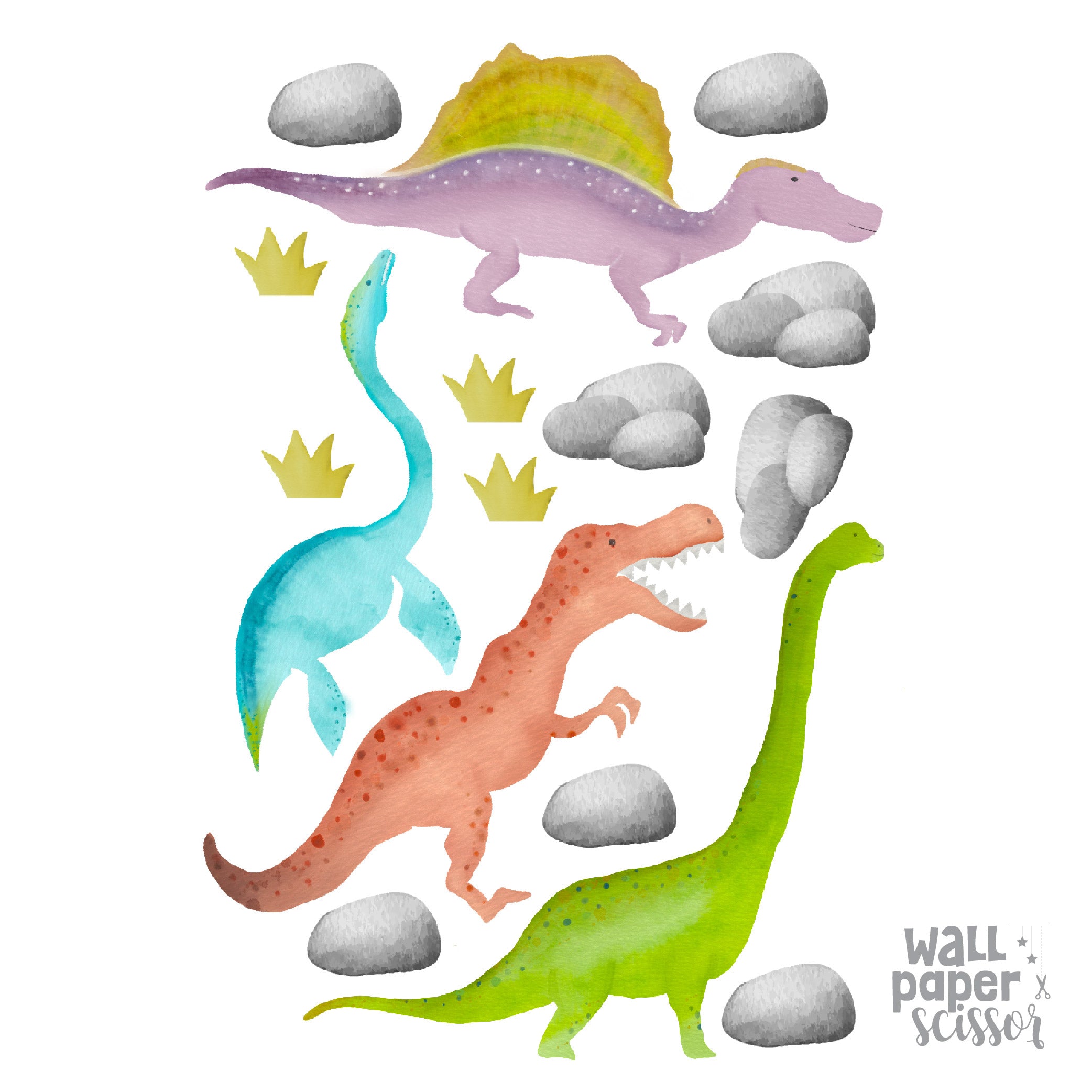 Watercolour Dinosaur Wall Stickers