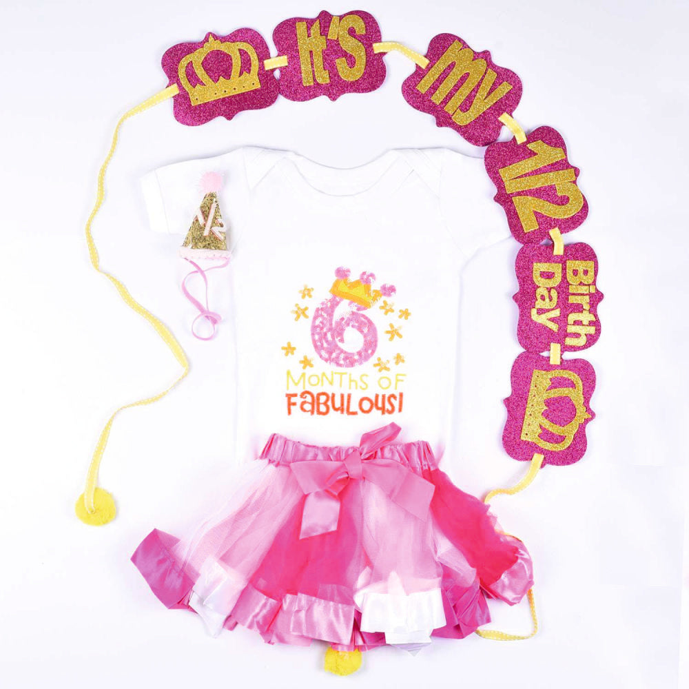 Half Birthday Beaded Crown Set - Pink