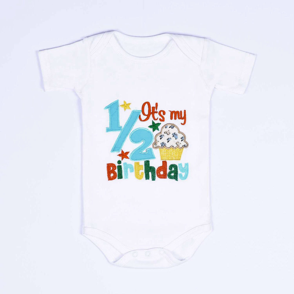Half Birthday Cupcake Romper - Blue