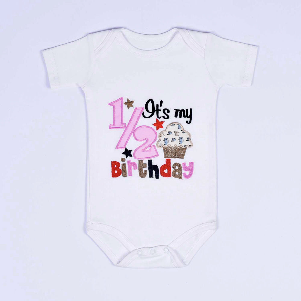 Half Birthday Cupcake Romper - Pink