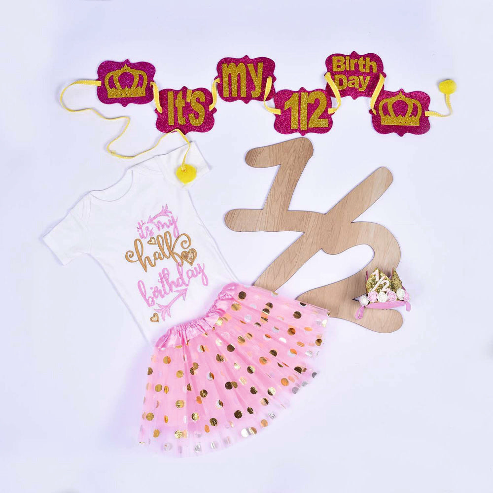 Half Birthday Cupid Set - Pink Polka