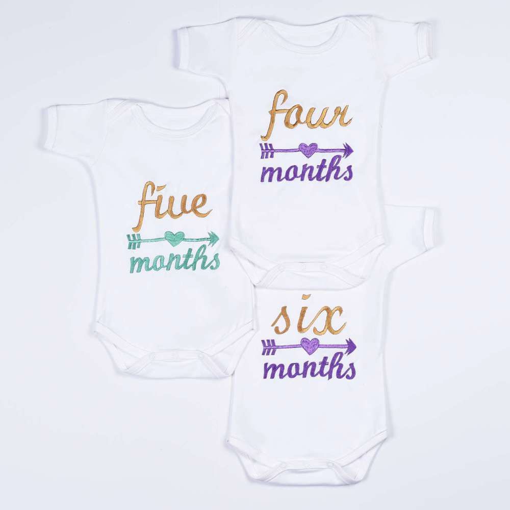 Hand Embroidered Milestone Romper Set of 12 - Cupid