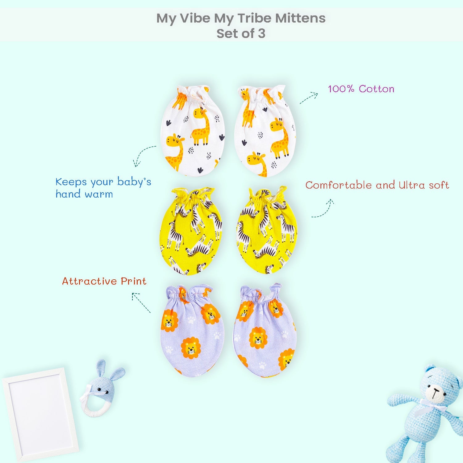 Giggles & Wiggles My Vibe My Tribe Cotton Mittens (Set of 3)