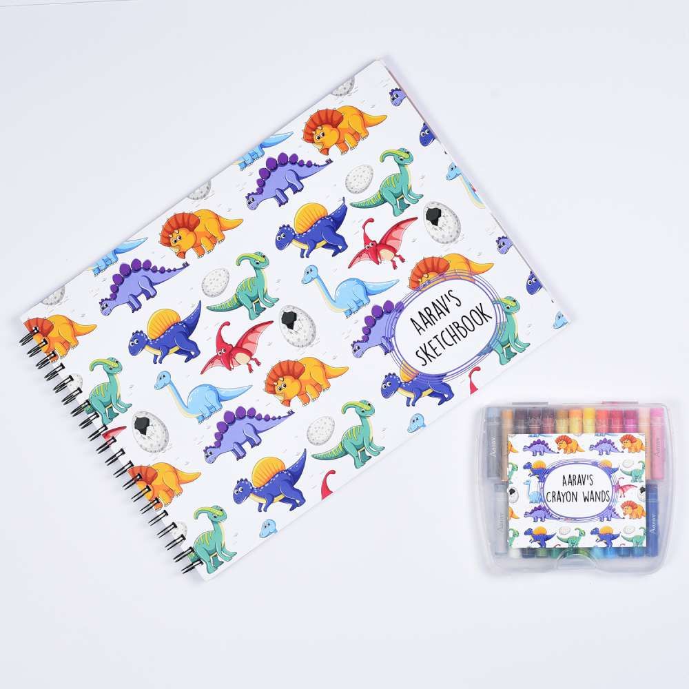 Sketch Books With Personalized Crayons - Dinosaurs