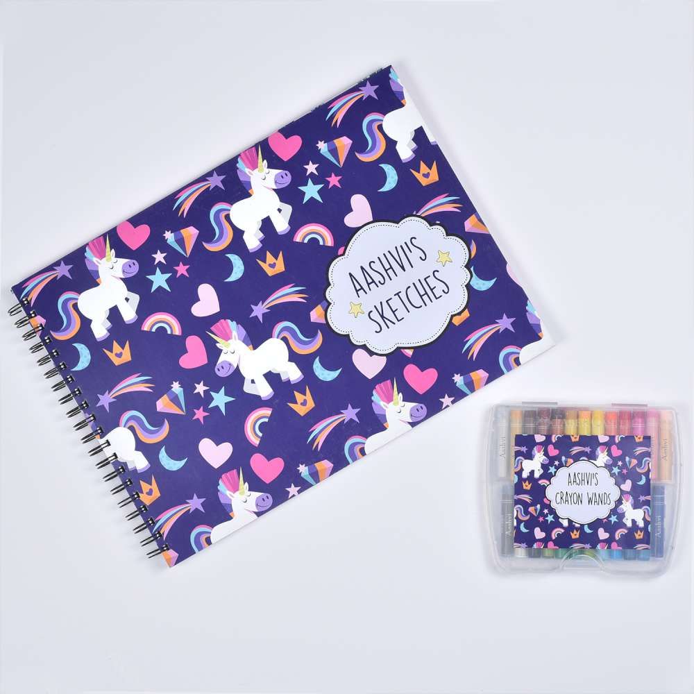 Sketch Books With Personalized Crayons - Magical Unicorn