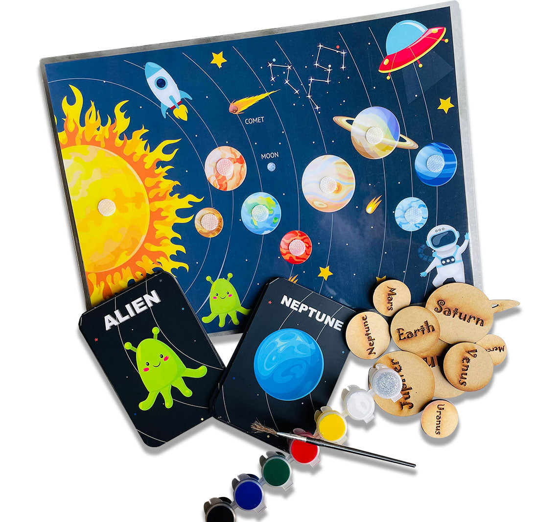 Solar System Flashcard With Space Board Activity (Contain Wooden Planets)