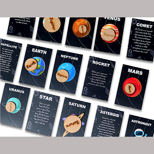Solar System Flashcard With Space Board Activity (Contain Wooden Planets)