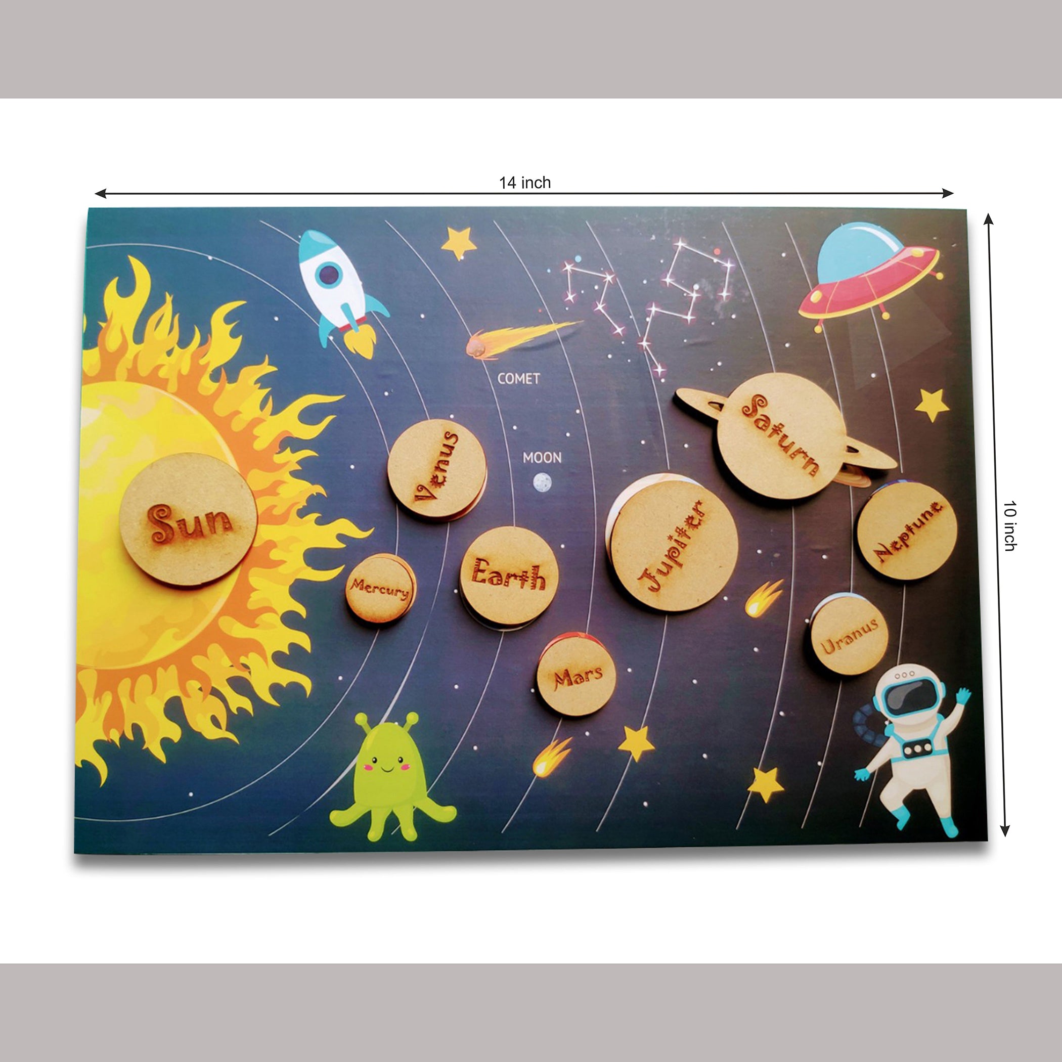 Solar System Flashcard With Space Board Activity (Contain Wooden Planets)