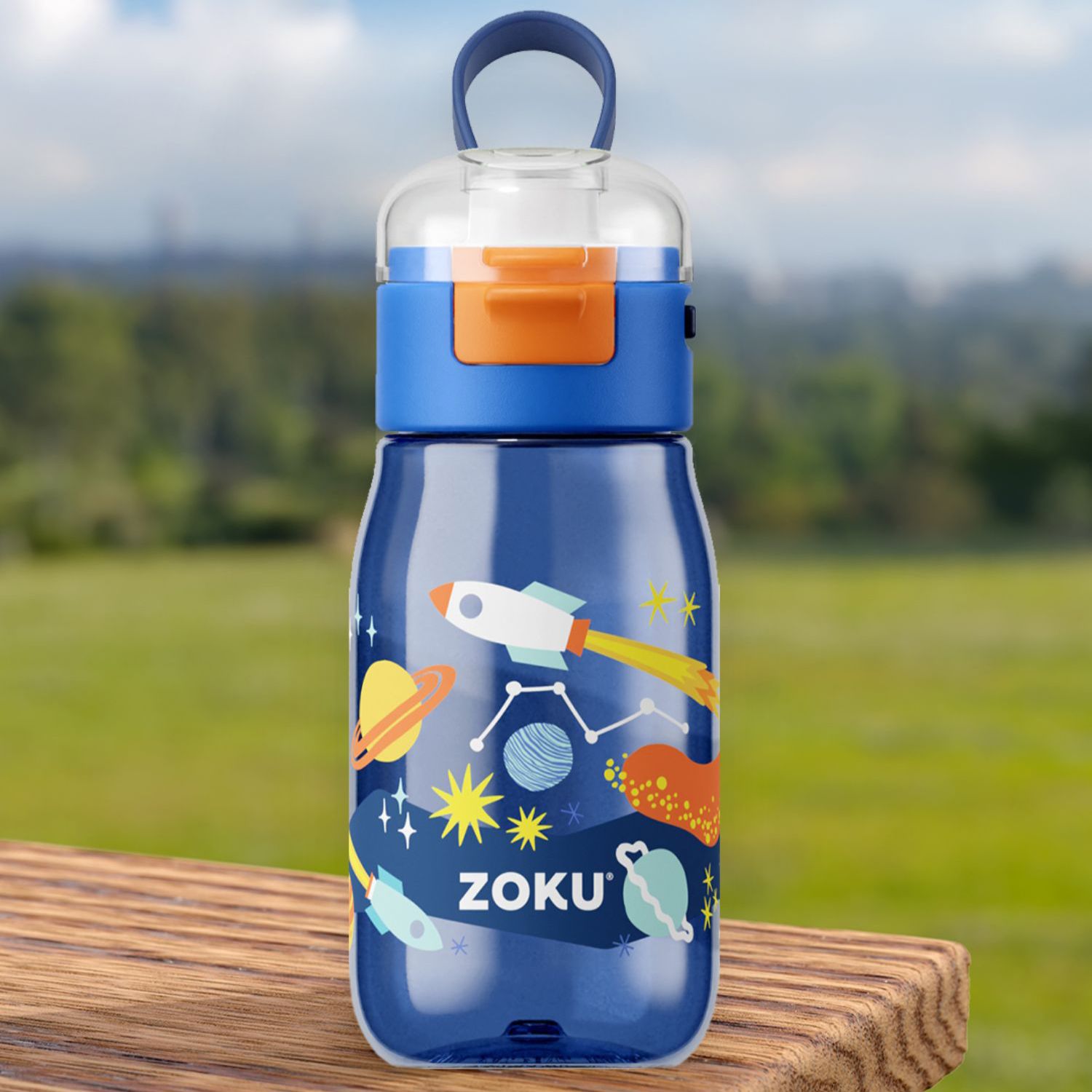 Zoku Blue Space Flip Gulp Kids Bottle, 465ml
