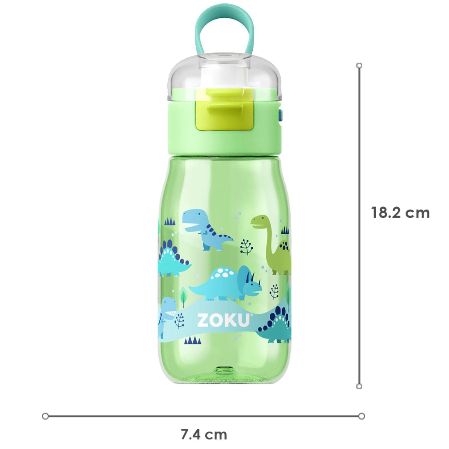 Zoku Green Dino Flip Gulp Kids Bottle, 465ml