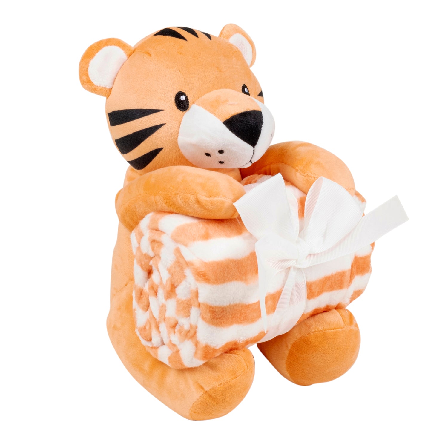 Baby Moo Tiger Snuggle Buddy Soft Rattle and Plush Blanket Gift Toy Blanket - Orange
