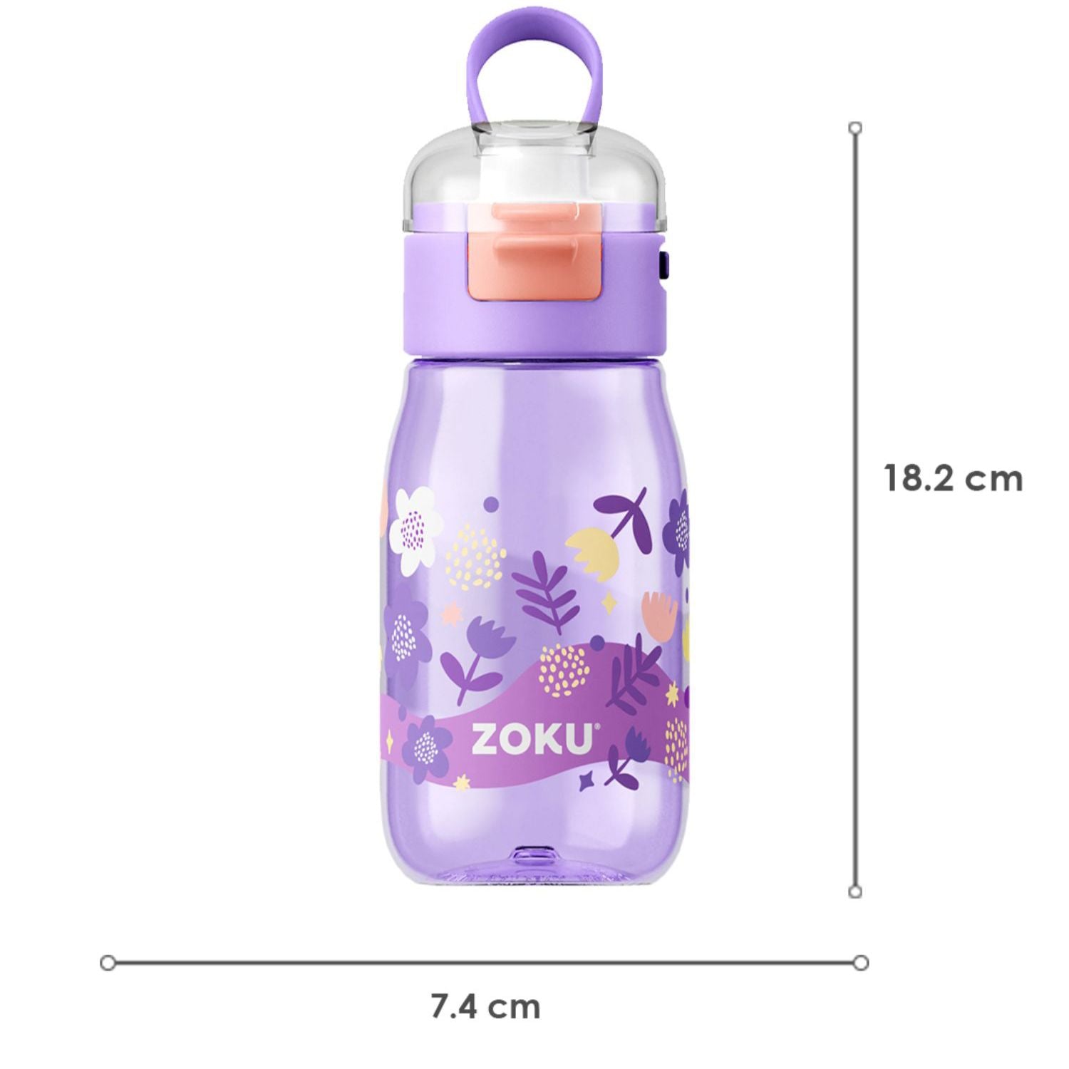 Zoku Purple Flowers Flip Gulp Kids Bottle, 465ml