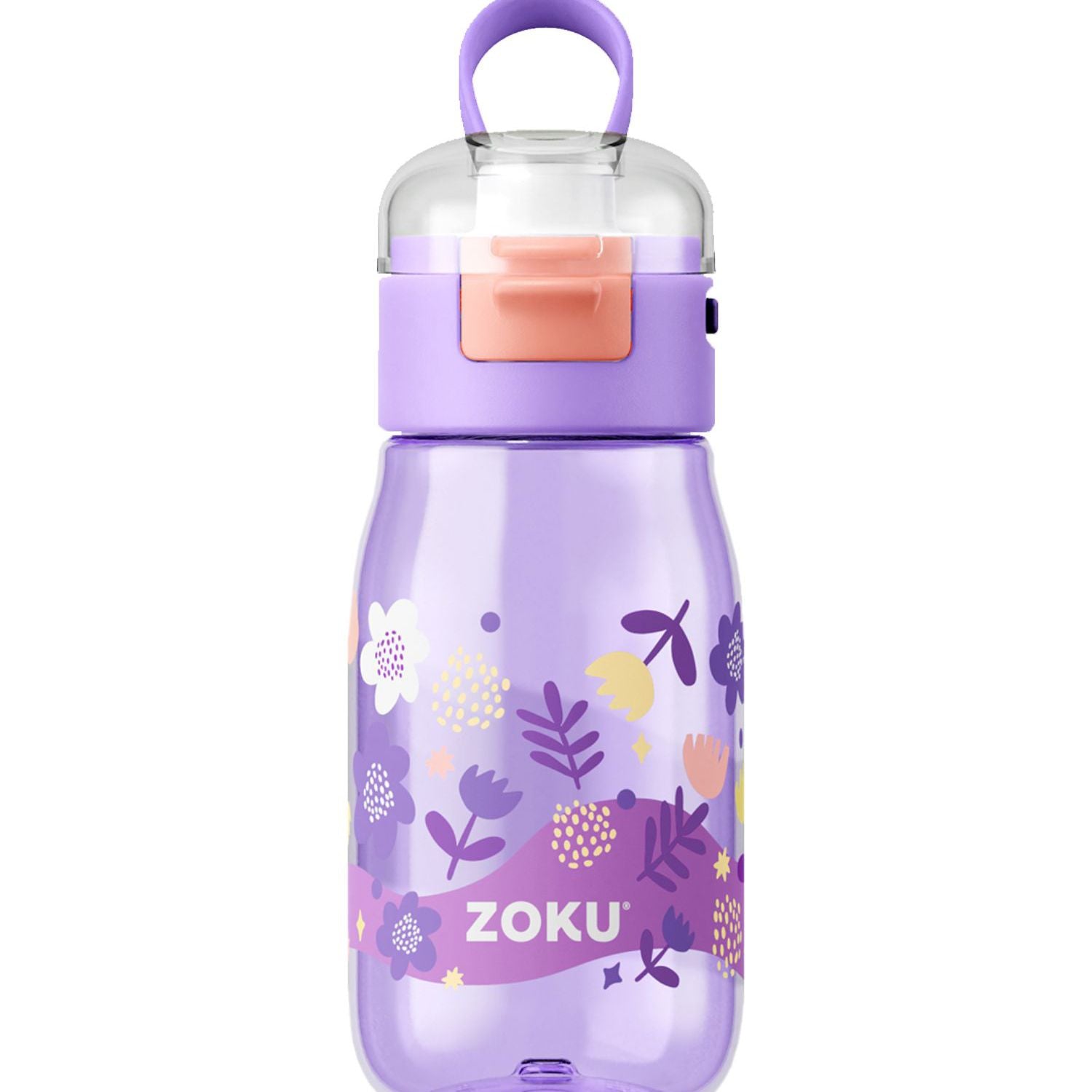 Zoku Purple Flowers Flip Gulp Kids Bottle, 465ml