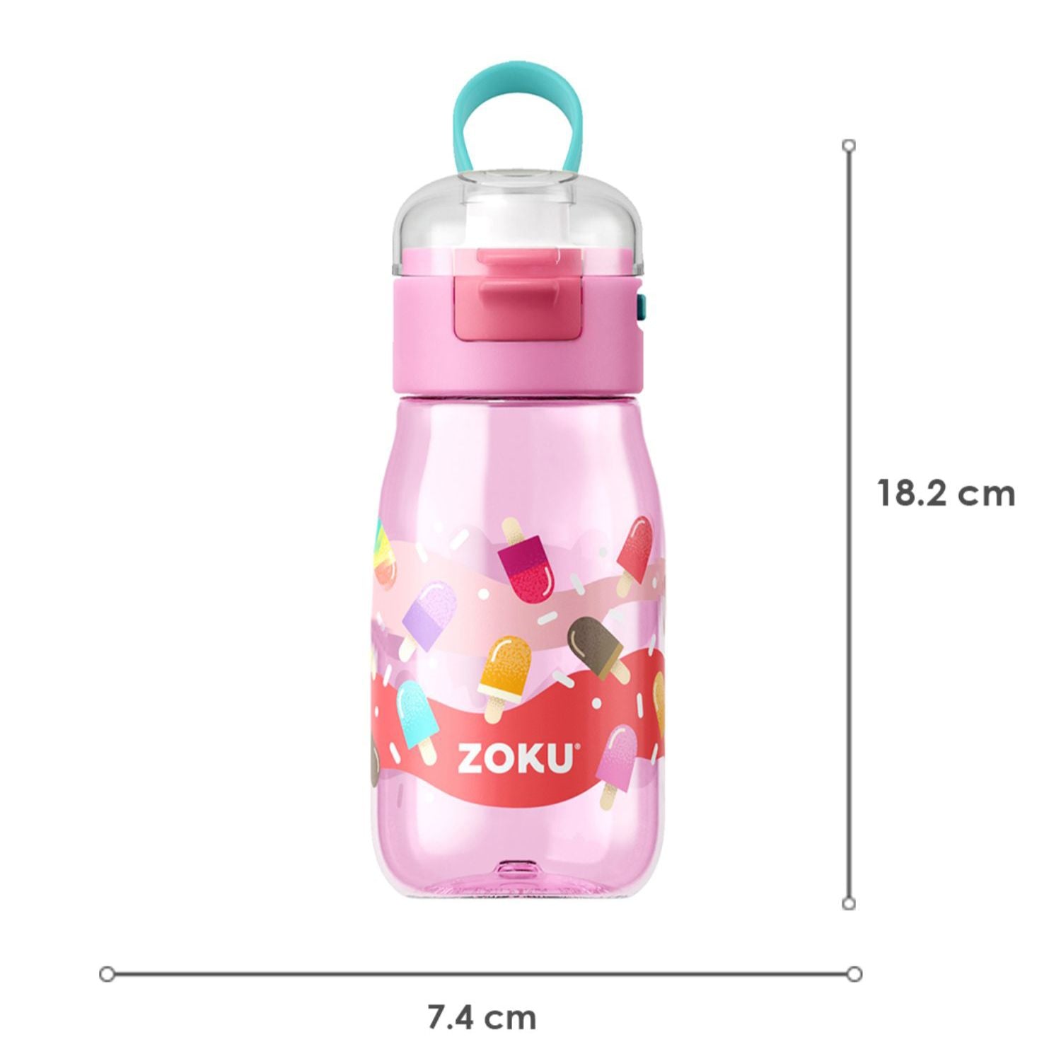 Zoku Pink Pops Flip Gulp Kids Bottle, 465ml