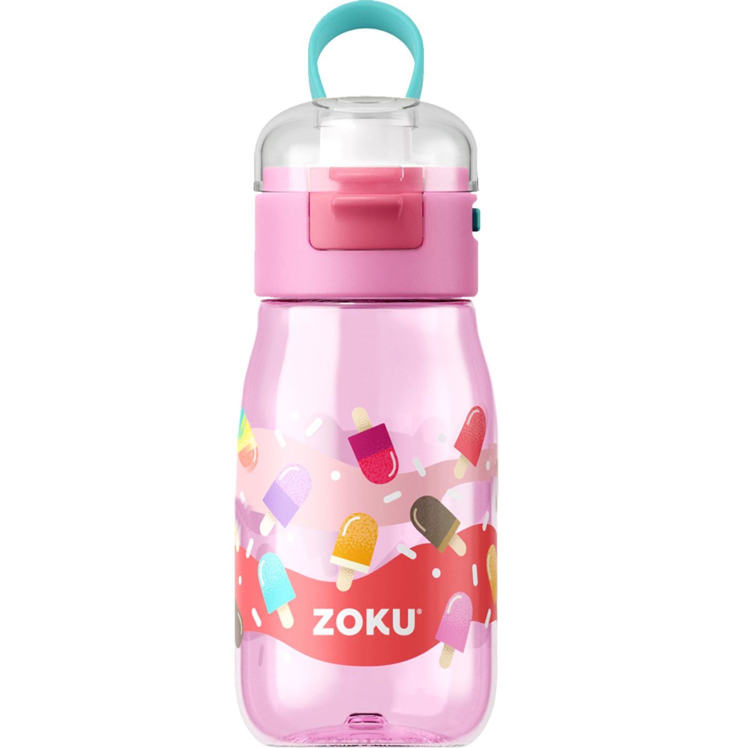 Zoku Pink Pops Flip Gulp Kids Bottle, 465ml