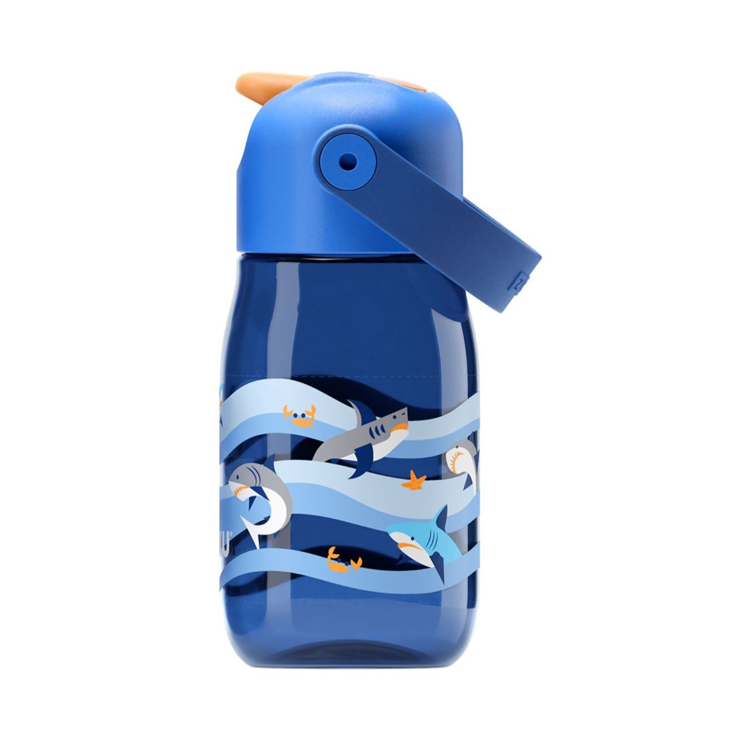 Zoku Blue Shark Flip Straw Kids Bottle, 400ml - Blue