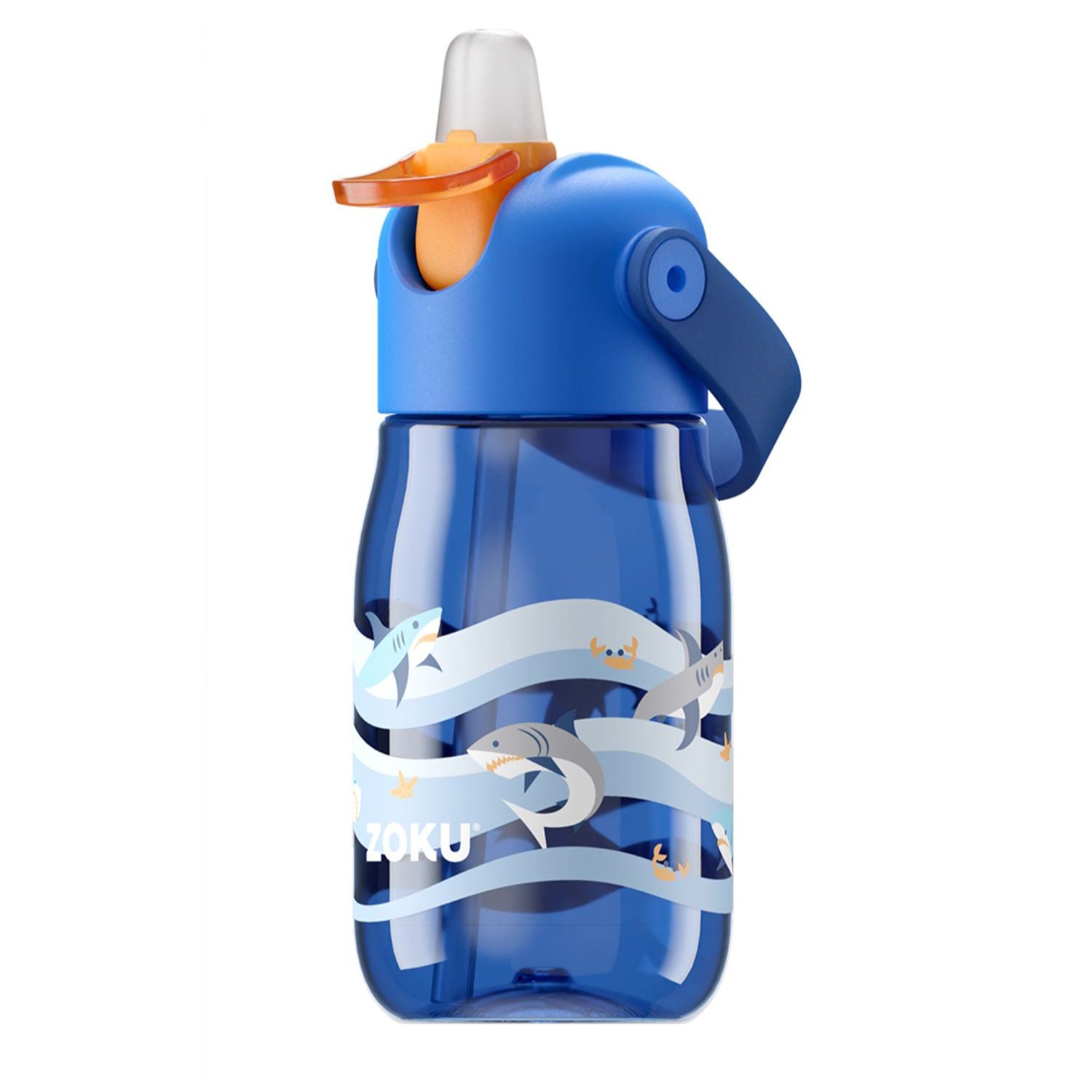 Zoku Blue Shark Flip Straw Kids Bottle, 400ml - Blue