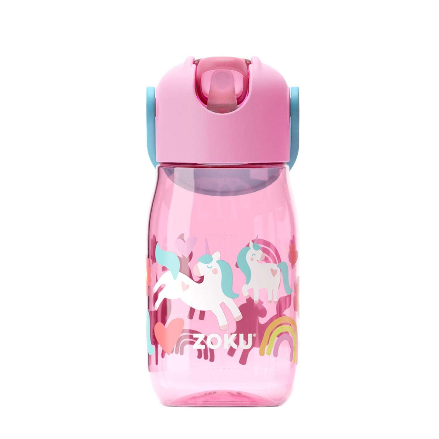 Zoku Pink Unicorn Flip Straw Kids Bottle, 400ml - Pink