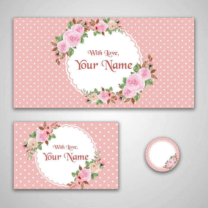 Personalised Gift Envelopes, Cards & Stickers Combo - Pink Polka, Set Of 130