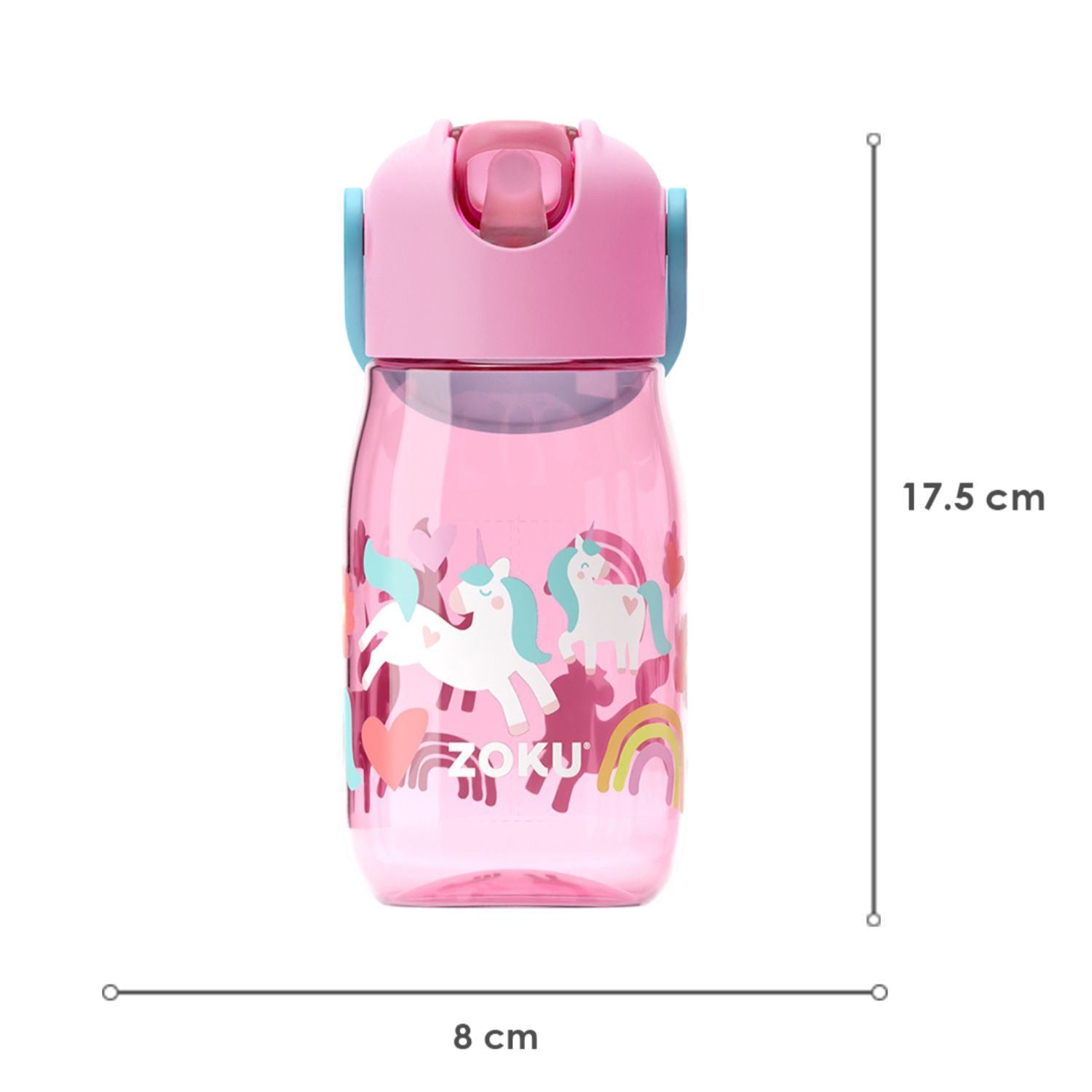 Zoku Pink Unicorn Flip Straw Kids Bottle, 400ml - Pink