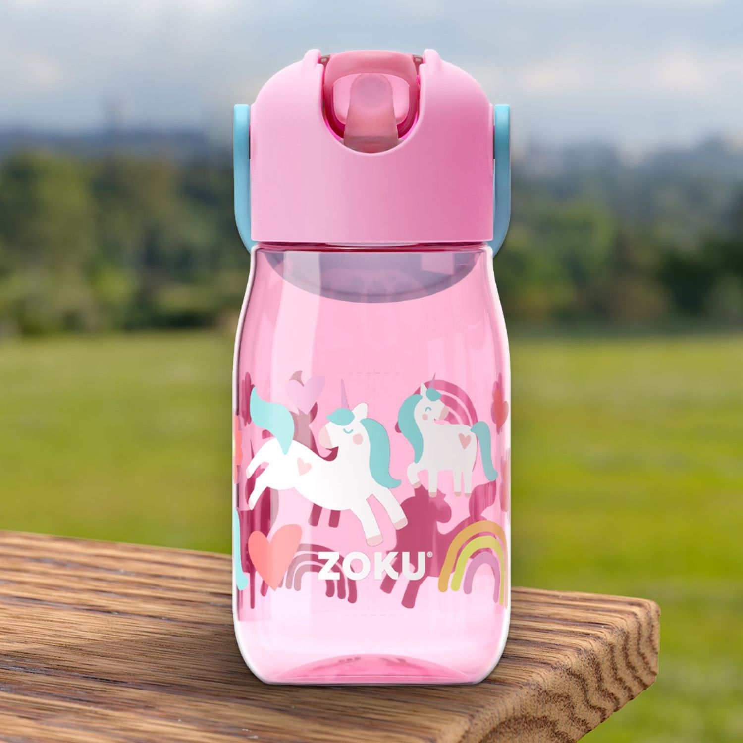 Zoku Pink Unicorn Flip Straw Kids Bottle, 400ml - Pink