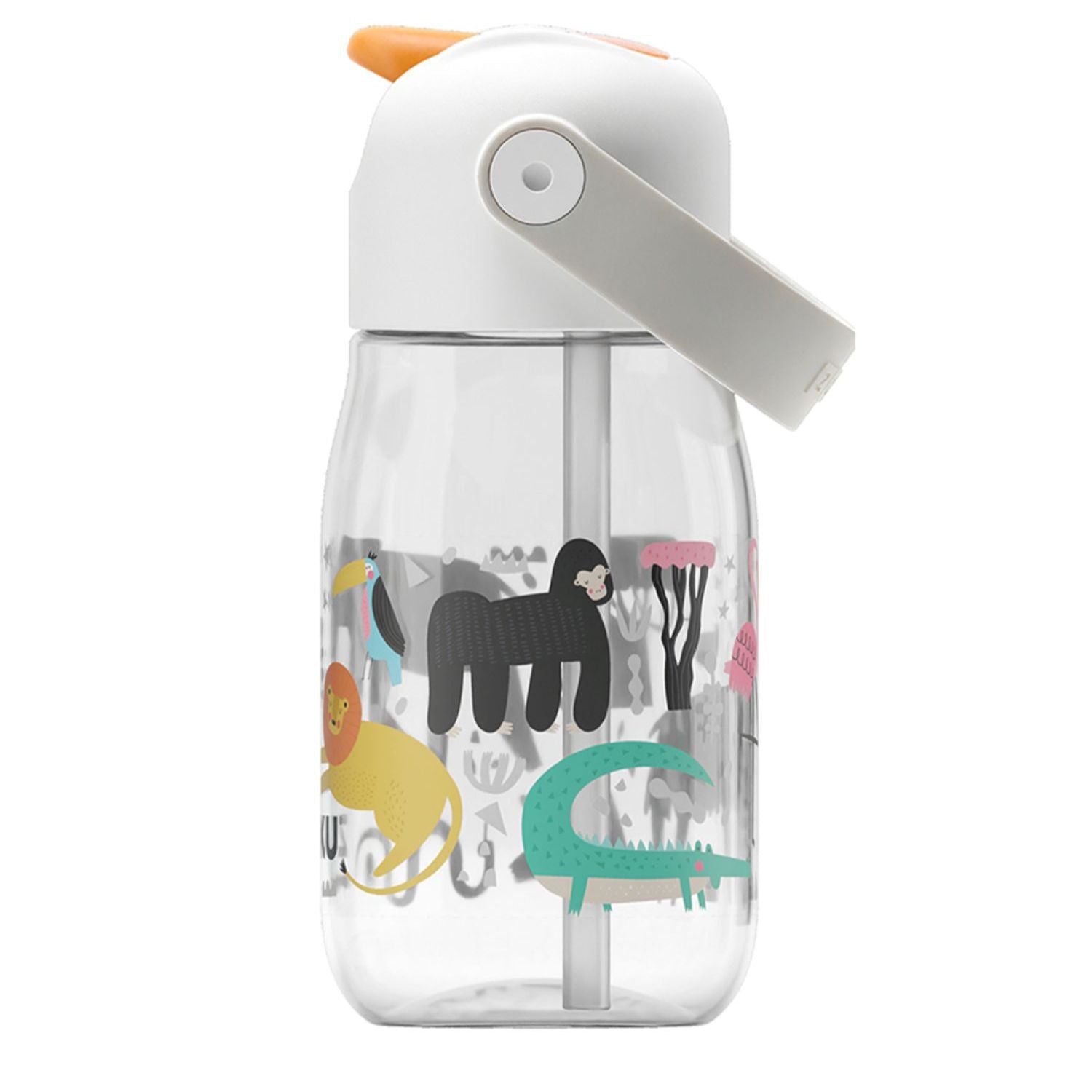 Zoku Clear Safari Flip Straw Kids Bottle, 400ml - White