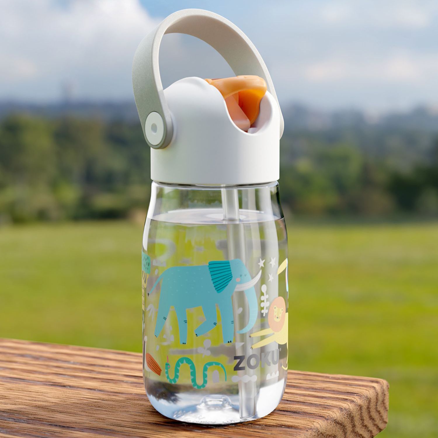 Zoku Clear Safari Flip Straw Kids Bottle, 400ml - White