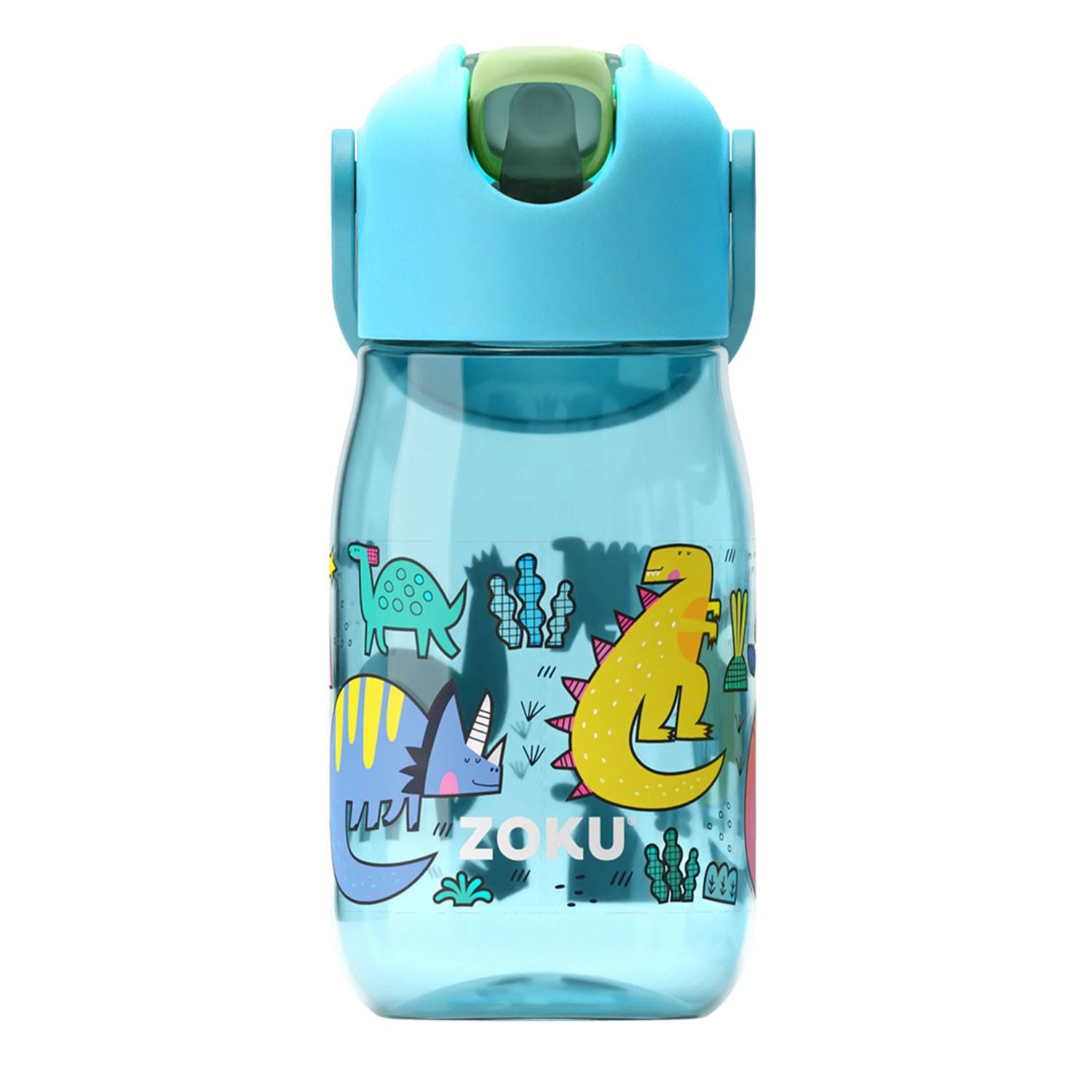 Zoku Teal Dino Straw Kids Bottle, 400ml - Teal