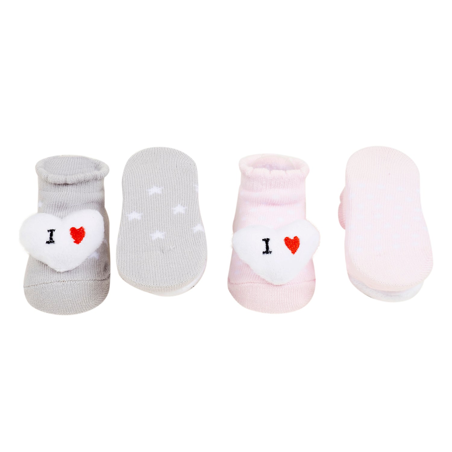 Baby Moo 3D I Love Maa And Paa Cotton Ankle Length Fancy Infant Gift Set of 2 Socks Booties - Grey, Pink