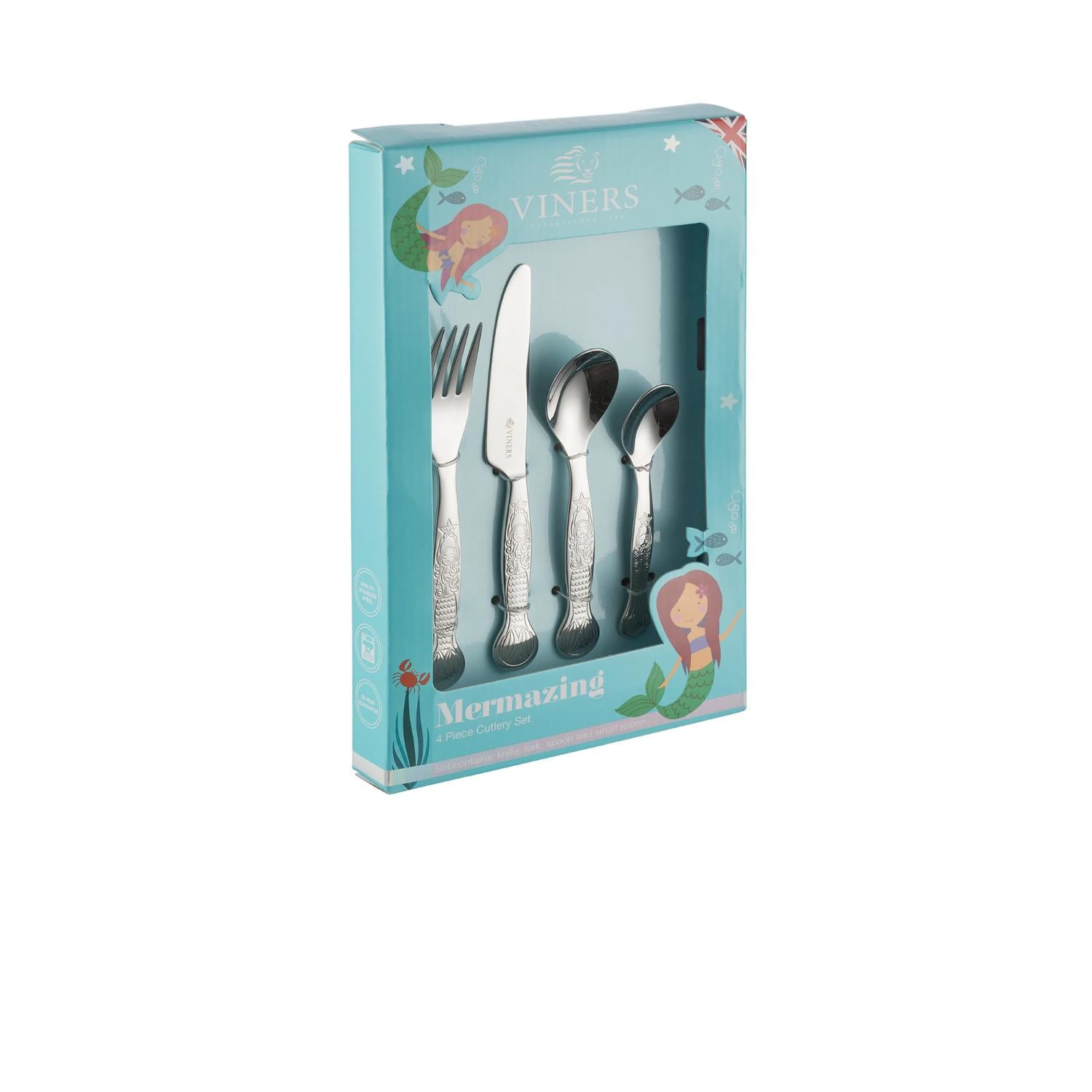 Viners Kids Mermaid 4 Piece 18/0 Silver Stainless Steel Cutlery Set