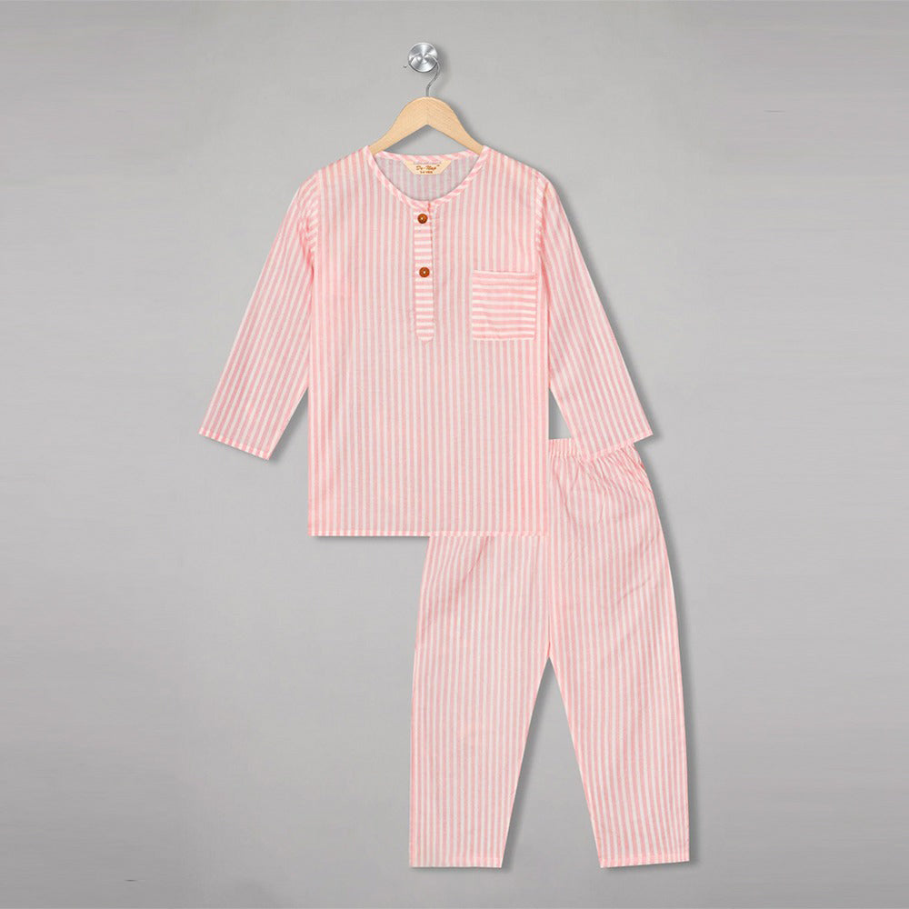 Girly Glam Pink Stripes Kurta Pyjama Set for Girls