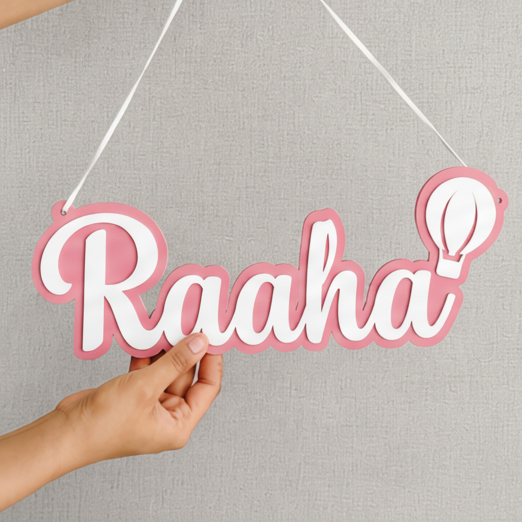Personalised 3D Acrylic Name Plate (Crown/Hot Air Balloon)
