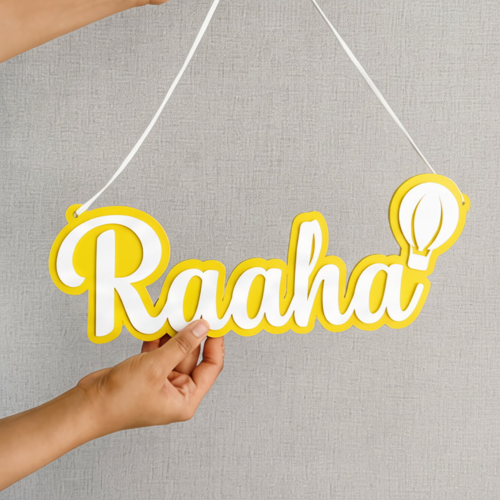 Personalised 3D Acrylic Name Plate (Crown/Hot Air Balloon)