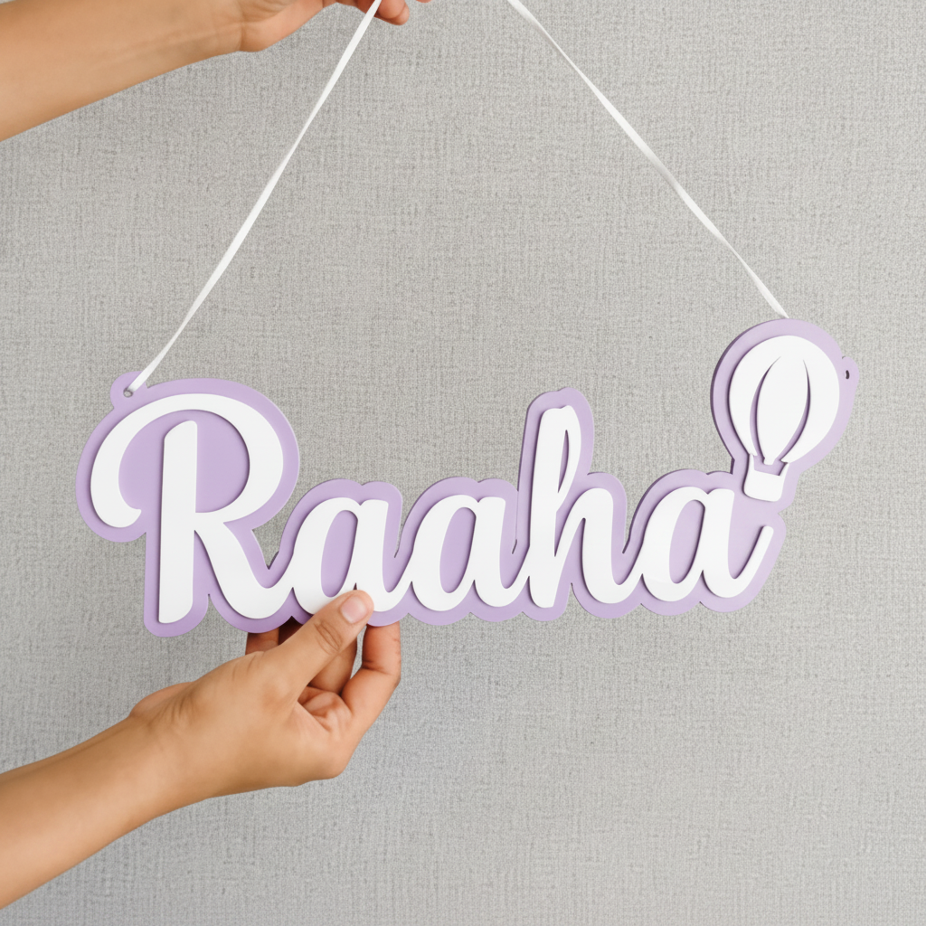 Personalised 3D Acrylic Name Plate (Crown/Hot Air Balloon)